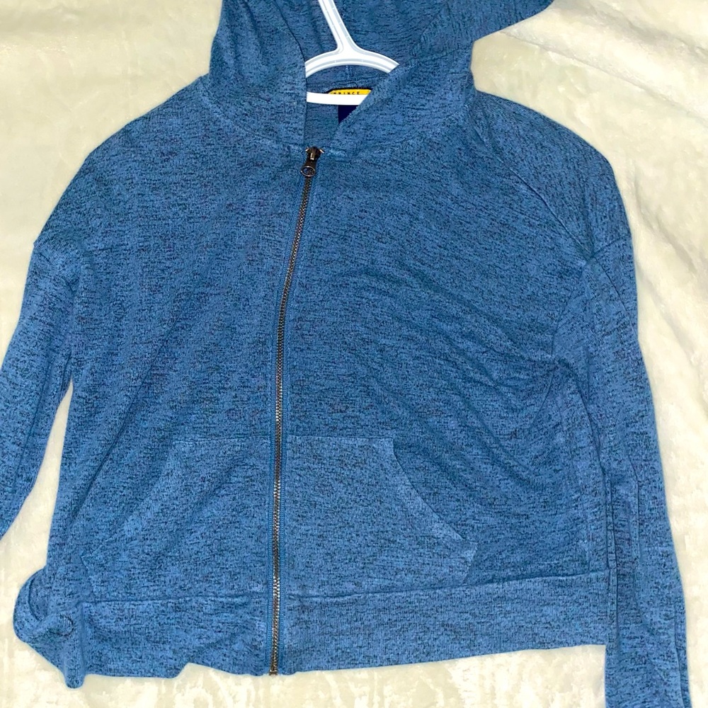 blue cropped zip-up jacket